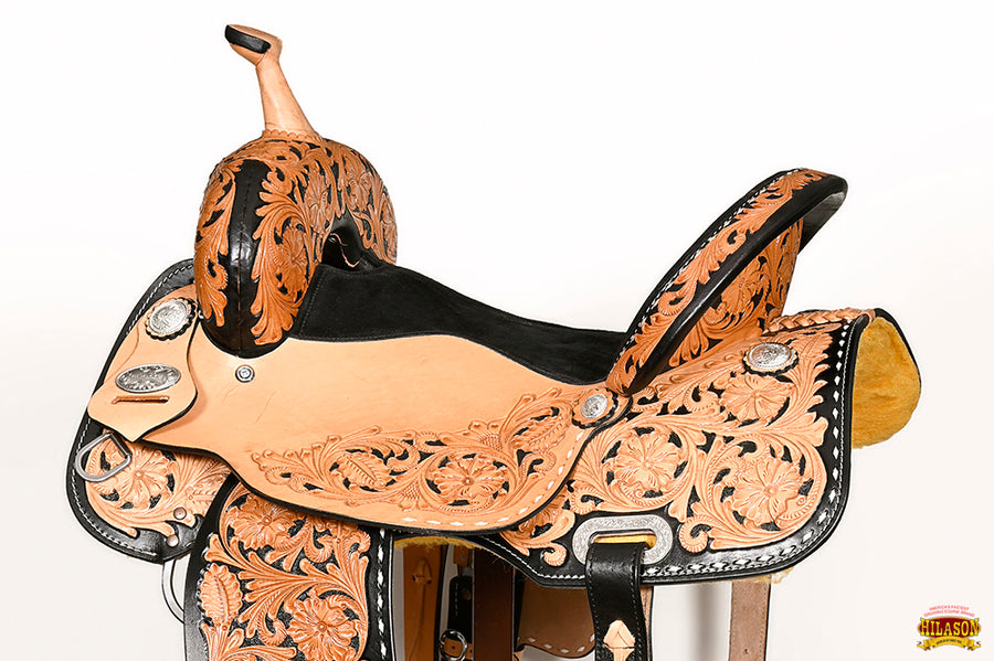 HILASON Western Horse Barrel Racing Saddle Trail American Leather With Tack Set