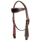 HILASON Western Horse Genuine Leather Headstall & Breast Collar With Side Buck Stitch Brown