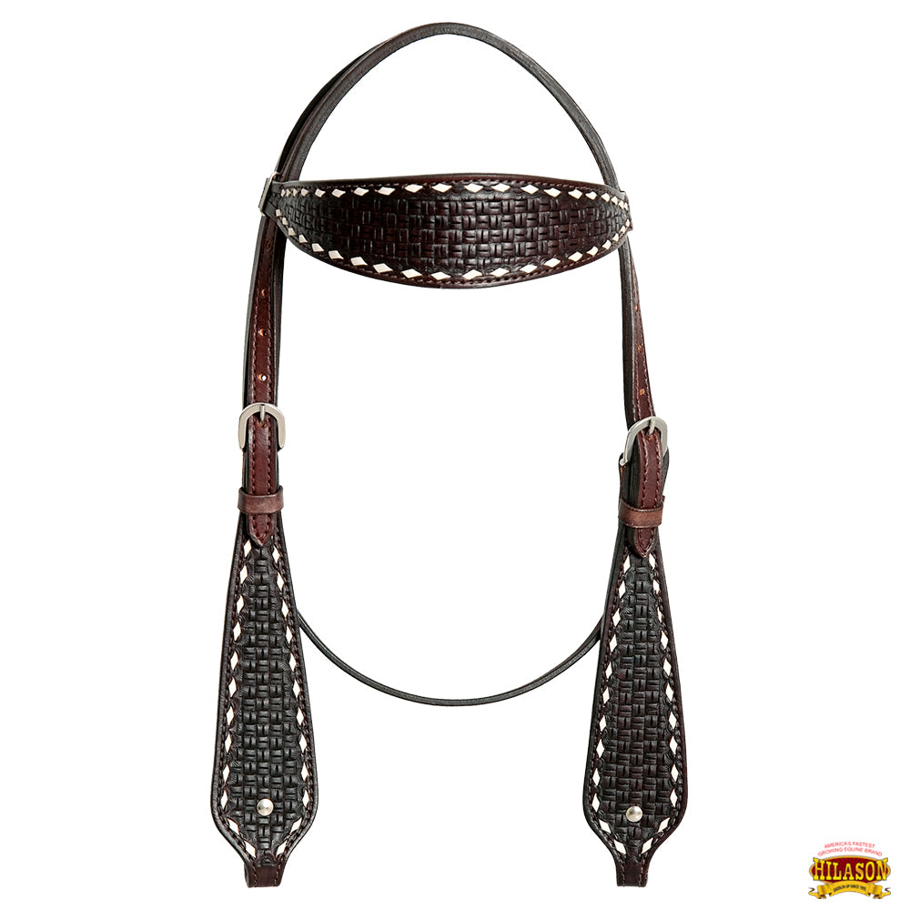 HILASON Western Horse Genuine Leather Headstall & Breast Collar With Side Buck Stitch Brown