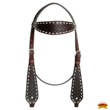 HILASON Western Horse Genuine Leather Headstall & Breast Collar With Side Buck Stitch Brown