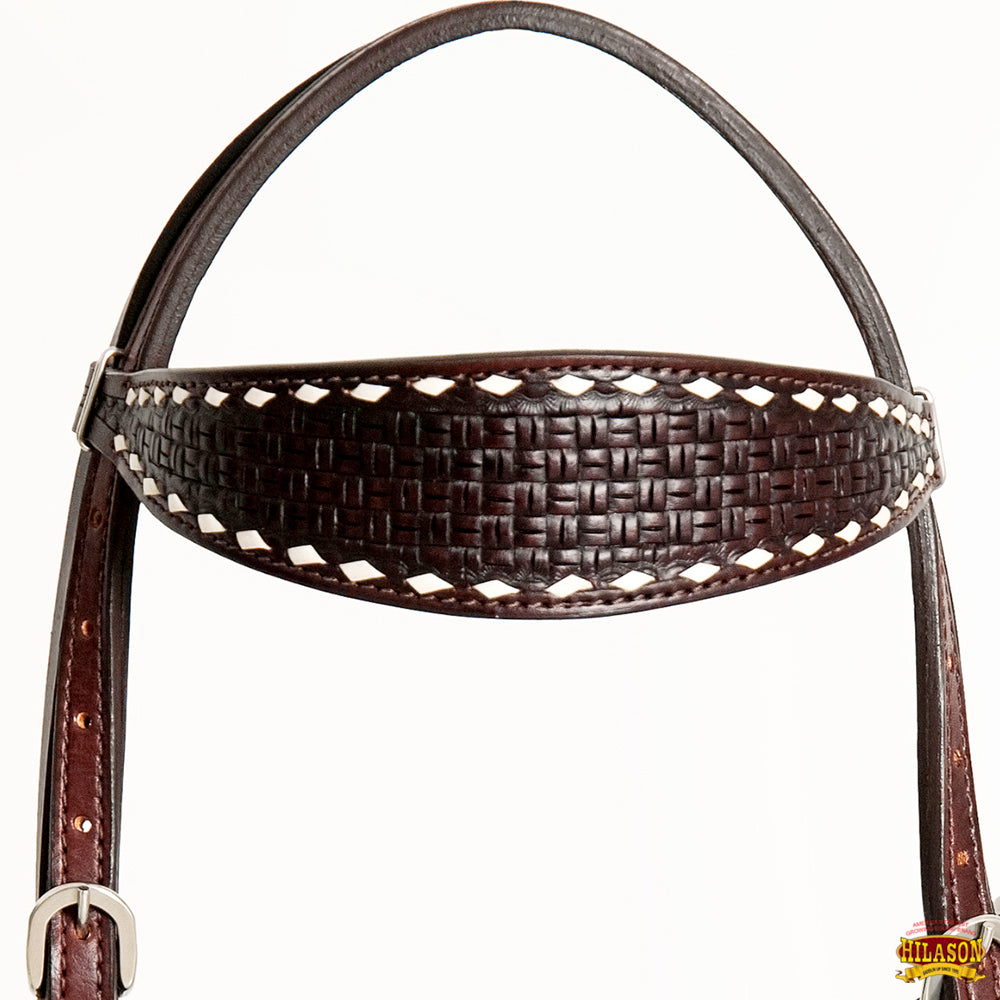 HILASON Western Horse Genuine Leather Headstall & Breast Collar With Side Buck Stitch Brown
