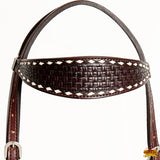 HILASON Western Horse Genuine Leather Headstall & Breast Collar With Side Buck Stitch Brown