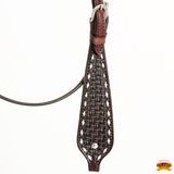 HILASON Western Horse Genuine Leather Headstall & Breast Collar With Side Buck Stitch Brown