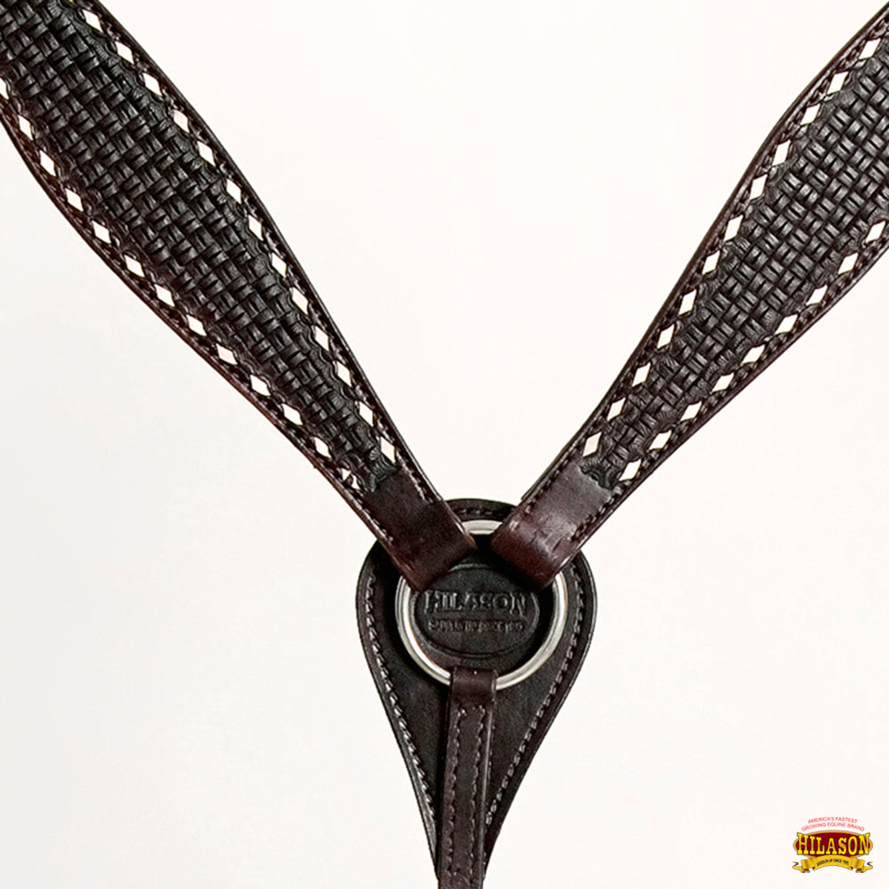 HILASON Western Horse Genuine Leather Headstall & Breast Collar With Side Buck Stitch Brown