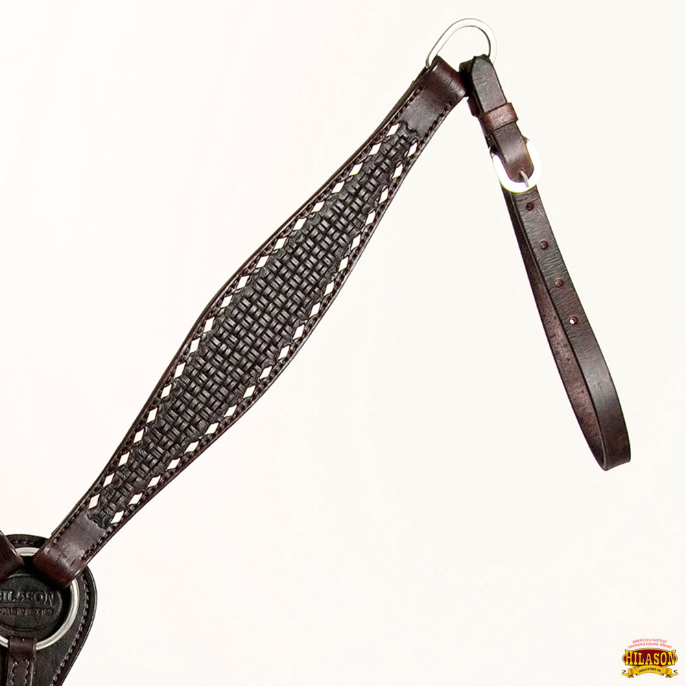 HILASON Western Horse Genuine Leather Headstall & Breast Collar With Side Buck Stitch Brown