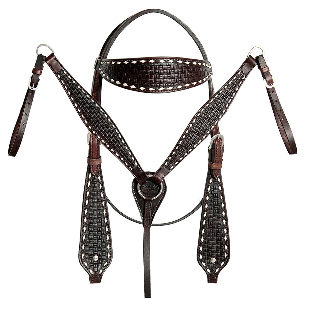 HILASON Western Horse Genuine Leather Headstall & Breast Collar With Side Buck Stitch Brown