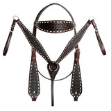 HILASON Western Horse Genuine Leather Headstall & Breast Collar With Side Buck Stitch Brown