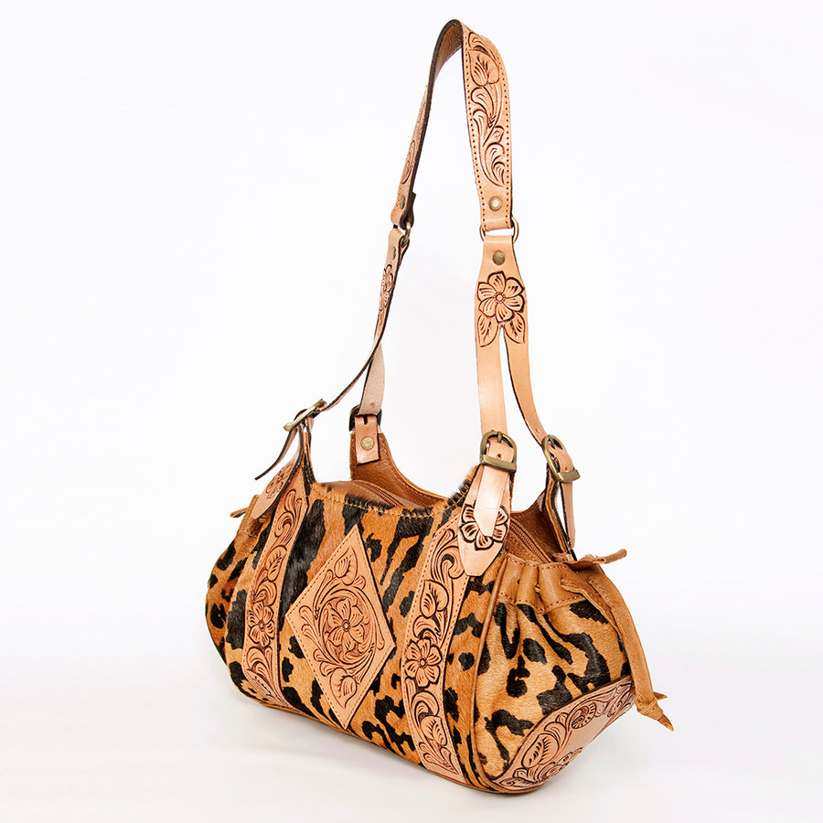 American Darling Hair-On Cowhide Hand Tooled Genuine Leather Hobo Bag - Uhorse