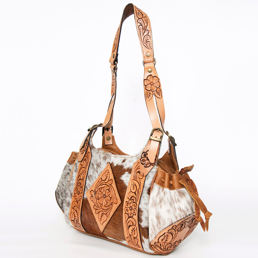 American Darling Hair-On Cowhide Hand Tooled Genuine Leather Hobo Bag - Uhorse