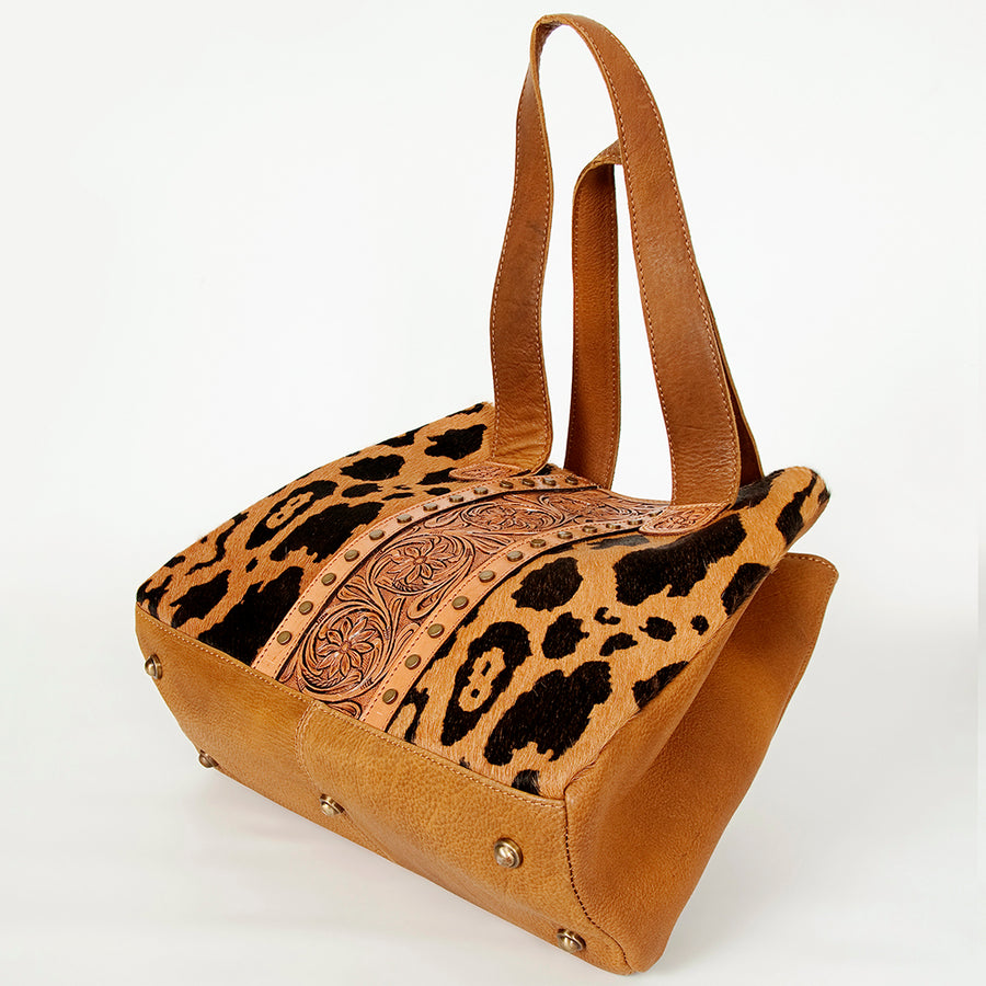 American Darling Hair-On Cowhide Hand Tooled Floral Genuine Leather Tote Bag Eco-Friendly Full Grain Rivetted YKK Zipper