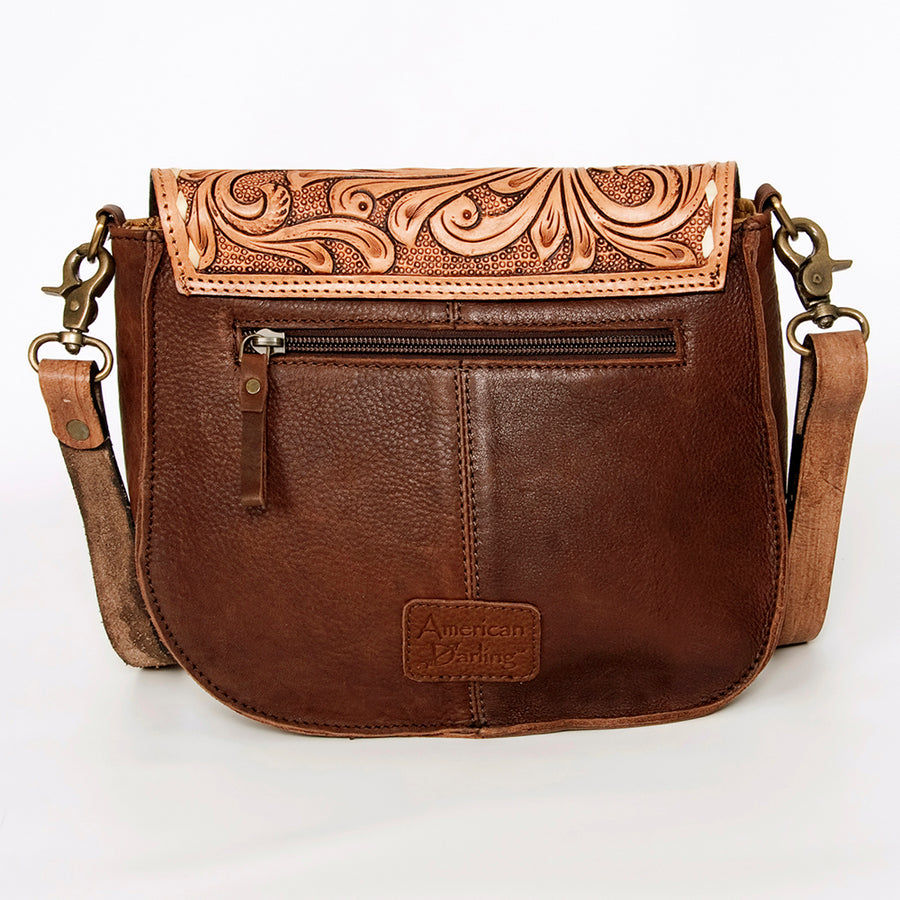 American Darling Hair-On Cowhide Floral Carved Hand Tooled Messenger Bag Eco-Friendly Genuine Leather YKK Zipper