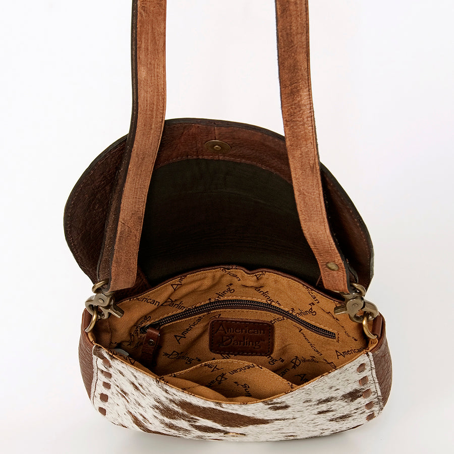 American Darling Hair-On Cowhide Floral Carved Hand Tooled Messenger Bag Eco-Friendly Genuine Leather YKK Zipper
