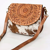 American Darling Messenger Hand Tooled Hair on Genuine Leather Western Women Bag Handbag Purse | Cute