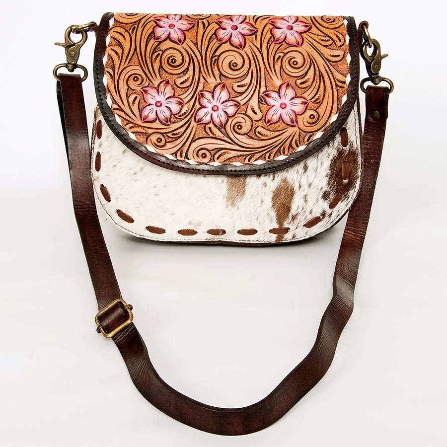 American Darling Hair-On Cowhide Floral Carved Hand Tooled Messenger Bag Eco-Friendly Genuine Leather YKK Zipper
