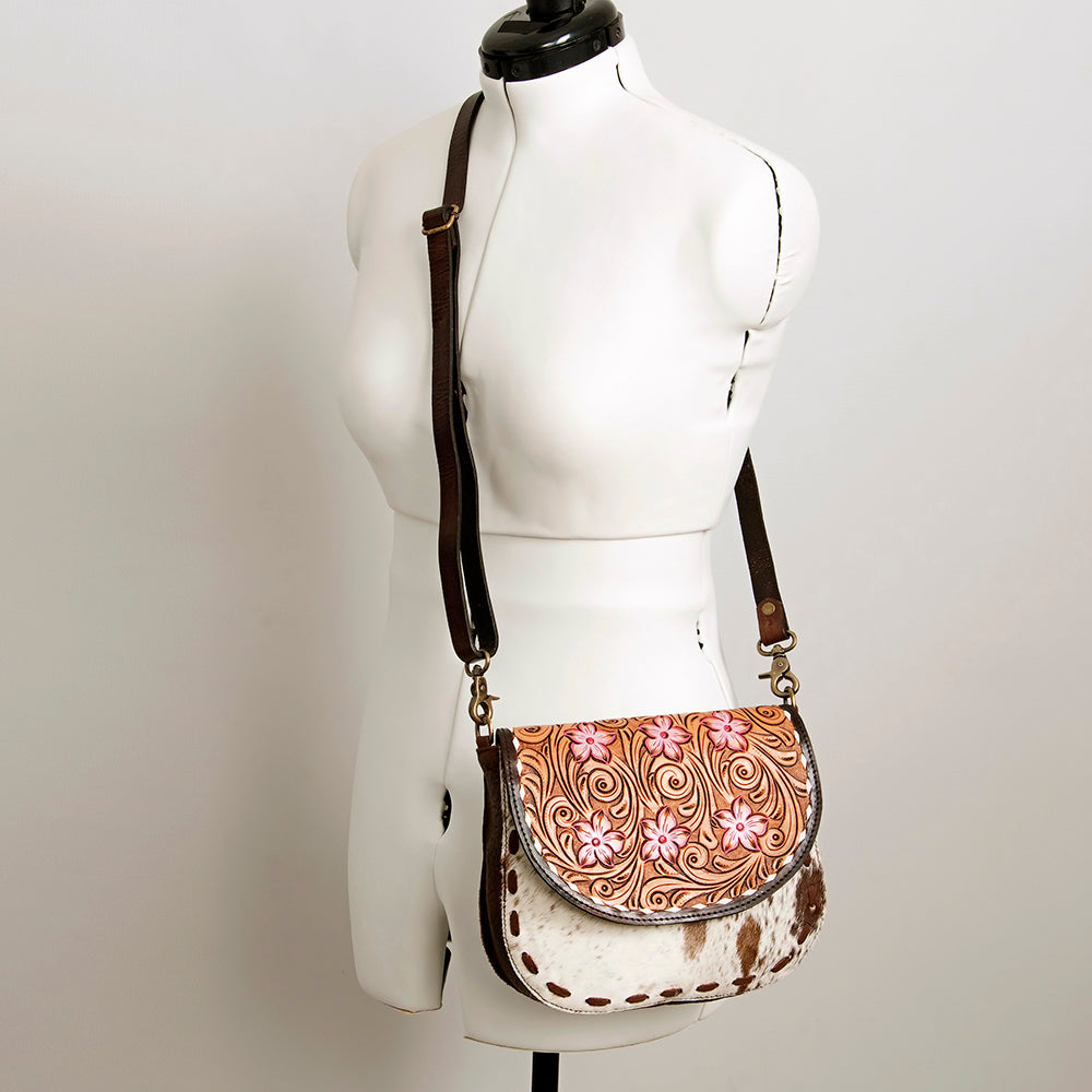 American Darling Messenger Hand Tooled Hair on Genuine Leather Western Women Bag Handbag Purse | Cute