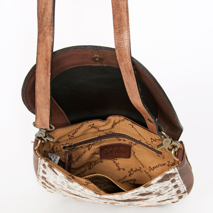 American Darling Hair-On Cowhide Floral Carved Hand Tooled Messenger Bag Eco-Friendly Genuine Leather YKK Zipper