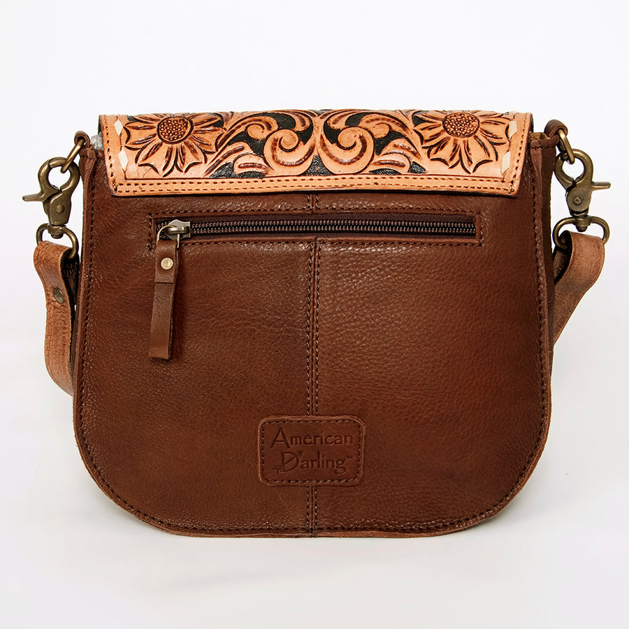 American Darling Hair-On Cowhide Floral Carved Hand Tooled Messenger Bag Eco-Friendly Genuine Leather YKK Zipper