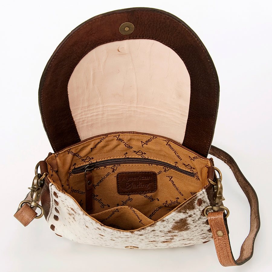 American Darling Hair-On Cowhide Floral Carved Hand Tooled Messenger Bag Eco-Friendly Genuine Leather YKK Zipper