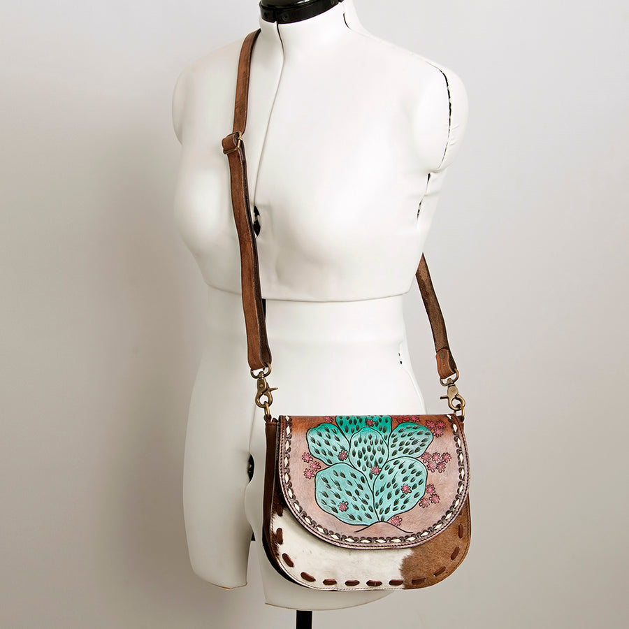 American Darling Hair-On Cowhide Floral Carved Hand Tooled Messenger Bag Eco-Friendly Genuine Leather YKK Zipper