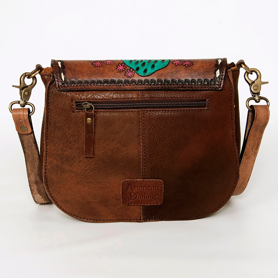 American Darling Hair-On Cowhide Floral Carved Hand Tooled Messenger Bag Eco-Friendly Genuine Leather YKK Zipper