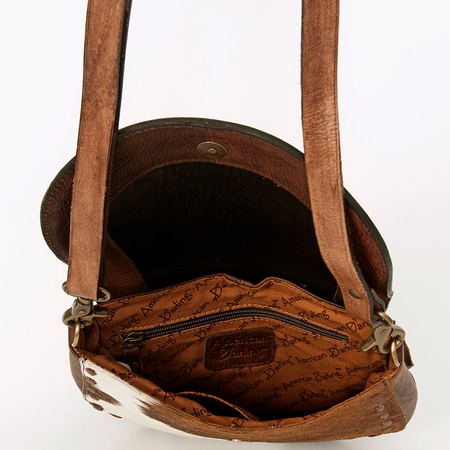 American Darling Hair-On Cowhide Floral Carved Hand Tooled Messenger Bag Eco-Friendly Genuine Leather YKK Zipper