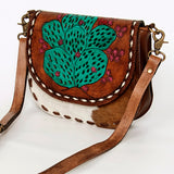 American Darling Messenger Hand Tooled Hair on Genuine Leather Western Women Bag Handbag Purse | Cute