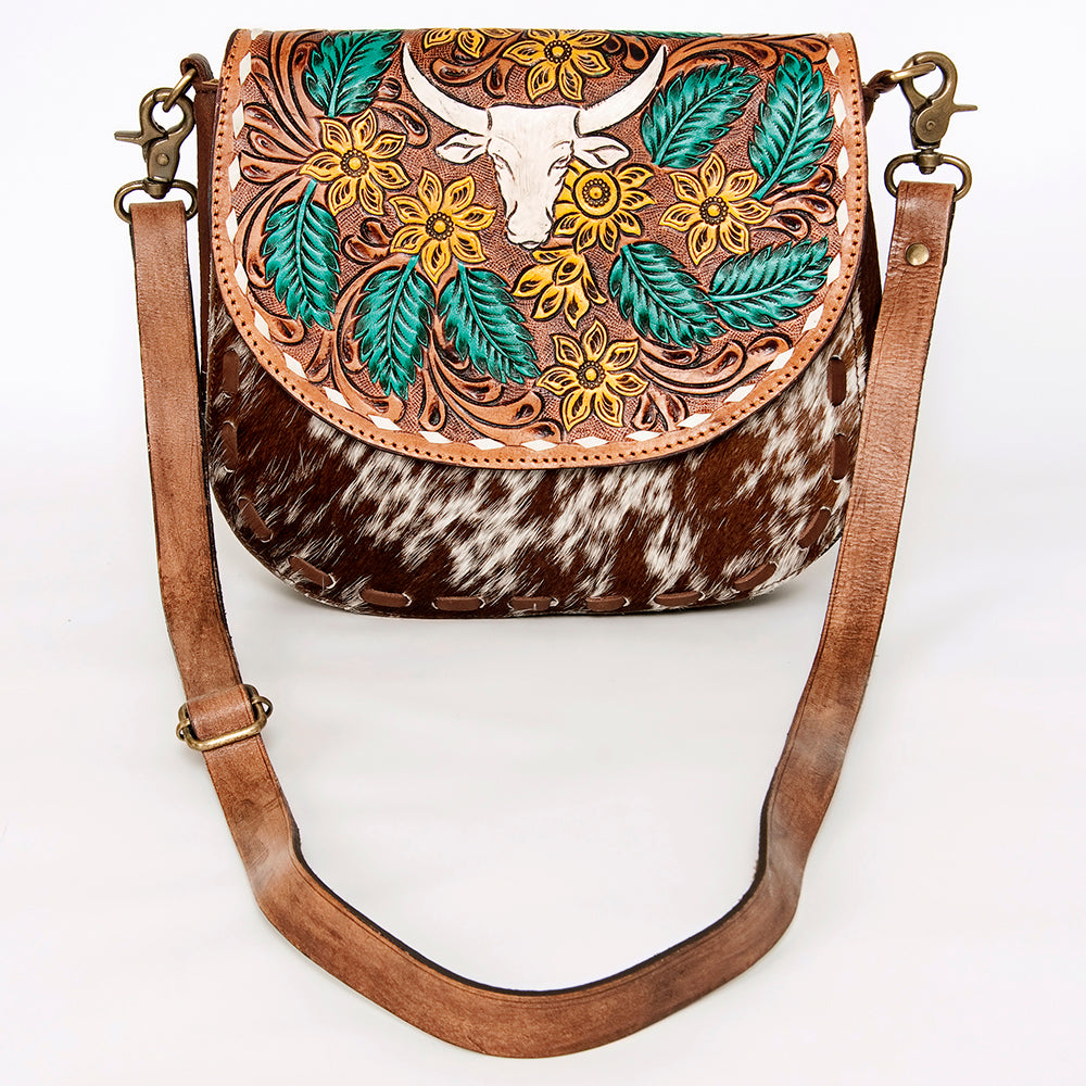 American Darling Messenger Hand Tooled Hair on Genuine Leather Western Women Bag Handbag Purse | Cute