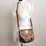 American Darling Messenger Hand Tooled Hair on Genuine Leather Western Women Bag Handbag Purse | Cute