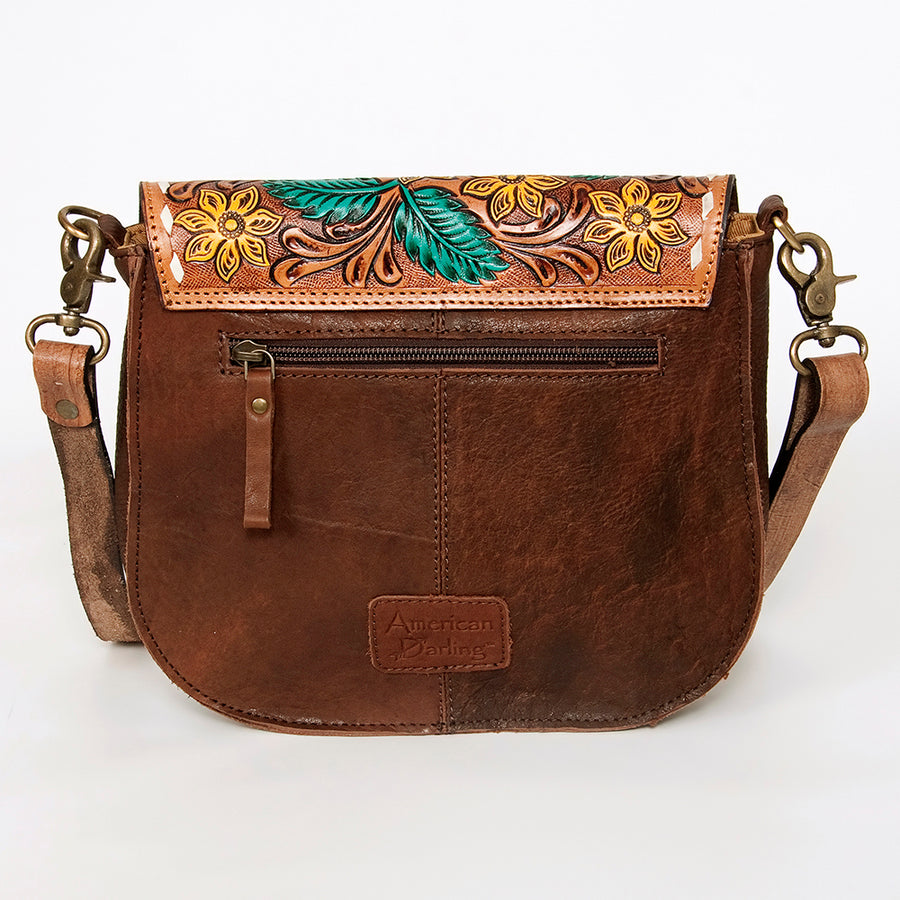 American Darling Hair-On Cowhide Floral Carved Hand Tooled Messenger Bag Eco-Friendly Genuine Leather YKK Zipper