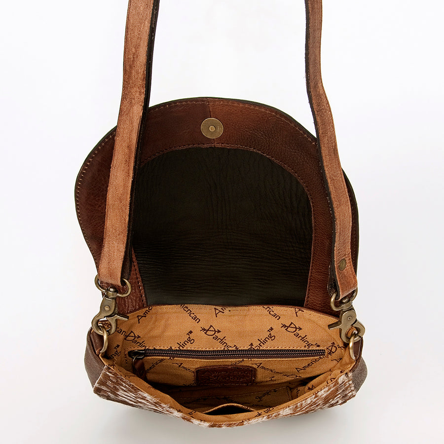 American Darling Hair-On Cowhide Floral Carved Hand Tooled Messenger Bag Eco-Friendly Genuine Leather YKK Zipper