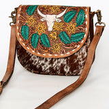 American Darling Messenger Hand Tooled Hair on Genuine Leather Western Women Bag Handbag Purse | Cute
