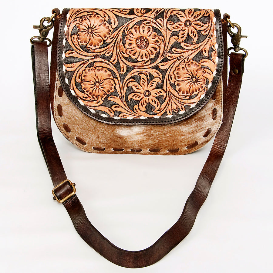 American Darling Hair-On Cowhide Floral Carved Hand Tooled Messenger Bag Eco-Friendly Genuine Leather YKK Zipper