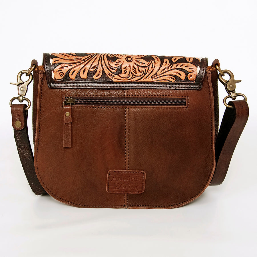 American Darling Hair-On Cowhide Floral Carved Hand Tooled Messenger Bag Eco-Friendly Genuine Leather YKK Zipper