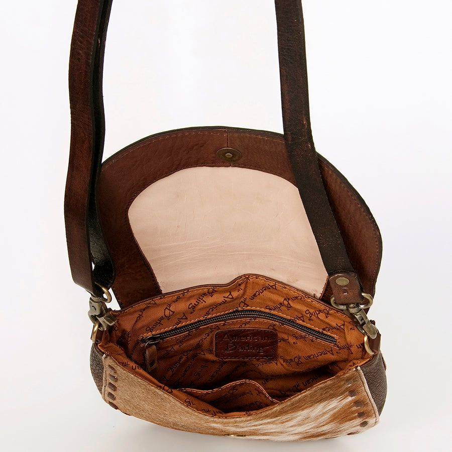 American Darling Hair-On Cowhide Floral Carved Hand Tooled Messenger Bag Eco-Friendly Genuine Leather YKK Zipper