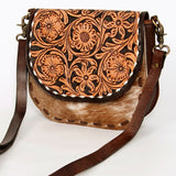American Darling Messenger Hand Tooled Hair on Genuine Leather Western Women Bag Handbag Purse | Cute