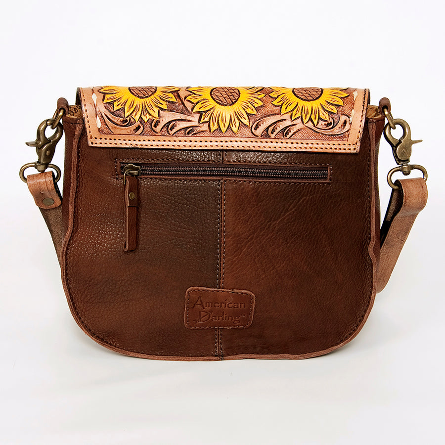 American Darling Hair-On Cowhide Floral Carved Hand Tooled Messenger Bag Eco-Friendly Genuine Leather YKK Zipper