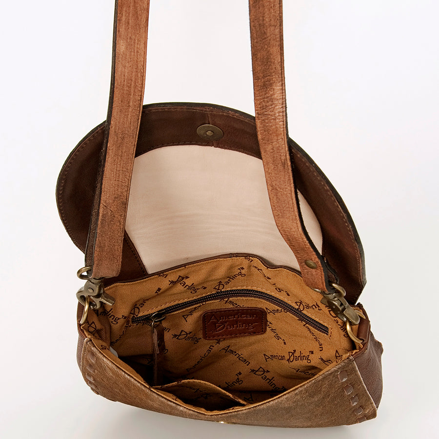 American Darling Hair-On Cowhide Floral Carved Hand Tooled Messenger Bag Eco-Friendly Genuine Leather YKK Zipper