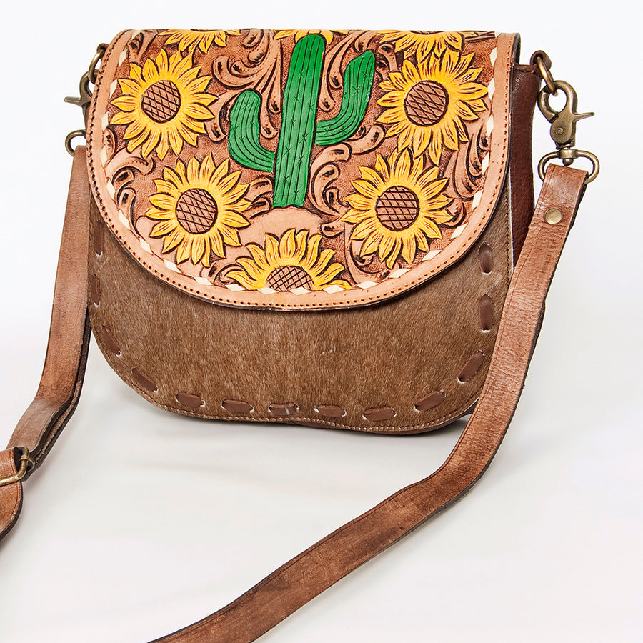 American Darling Hair-On Cowhide Hand Tooled Genuine Leather Messenger Bag - Uhorse