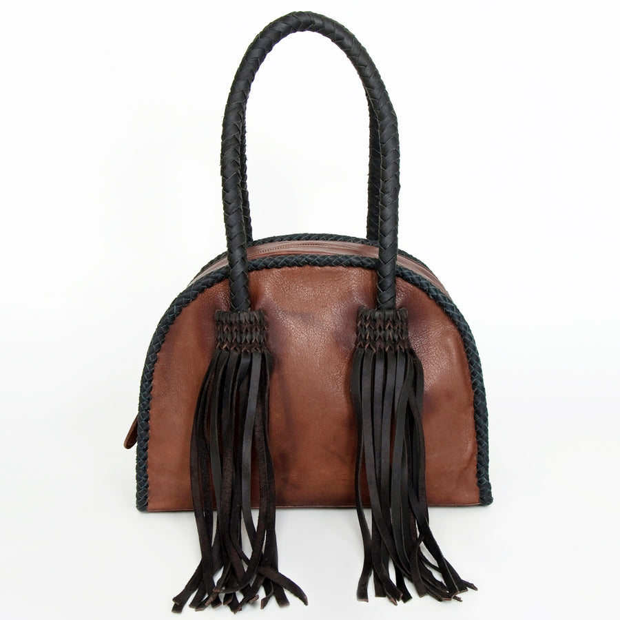 American Darling Tote Bag, Genuine Vegetable-Tanned Leather, Braided Trim and Fringes, Western Handcrafted Handbag for Women