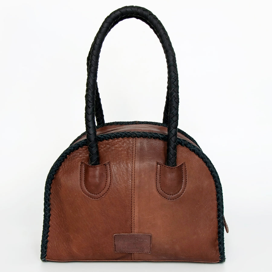 American Darling Tote Bag, Genuine Vegetable-Tanned Leather, Braided Trim and Fringes, Western Handcrafted Handbag for Women