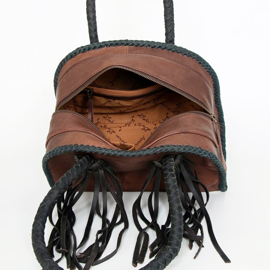 American Darling Tote Bag, Genuine Vegetable-Tanned Leather, Braided Trim and Fringes, Western Handcrafted Handbag for Women