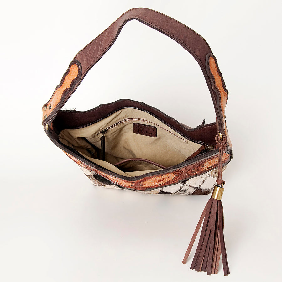 American Darling Hobo Bag Hand Tooled Floral Carved Genuine Vegetable Tanned Leather with Tassels 9in X 14in X 4in