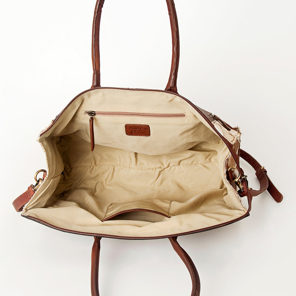 American Darling Duffel Hand Tooled Hair on Genuine Leather Western Women Bag | Handbag Duffle Weekend Travel Bags