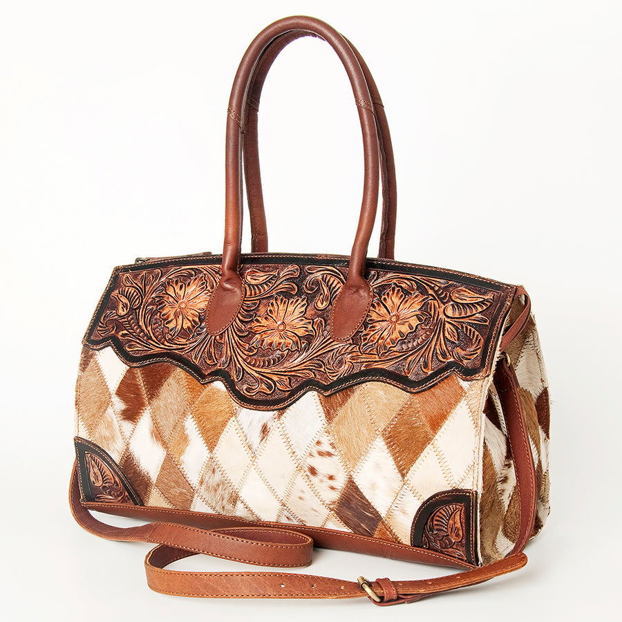 American Darling Duffel Hand Tooled Hair on Genuine Leather Western Women Bag | Handbag Duffel Weekend Travel Bags - Uhorse