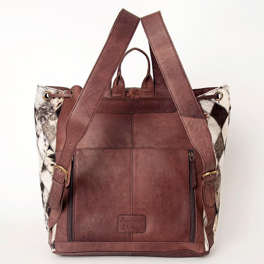 American Darling Backpack Hair-On Cowhide Genuine Vegetable Tanned Leather Drawstring Western Travel Bag 15in X 14in X 7in