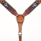 BAR H EQUINE Genuine Horse Western Leather Breast Collar Beaded Inlay Brown