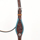 Bar H Equine Western Horse Genuine Leather Floral Design Buckstitch Headstall Brown