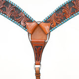BAR H EQUINE Genuine Horse Hand Tooled Buck stitched Leather Curved Breast Collar Brown