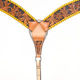 BAR H EQUINE Genuine Horse Hand Tooled Buck stitched Leather Curved Breast Collar Tan