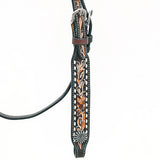 Bar H EquineWestern Horse Genuine Leather Floral Design Headstall Dark Brown